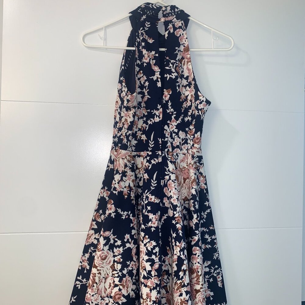 Floral Print Blue Background, B Darlin Flare Dress